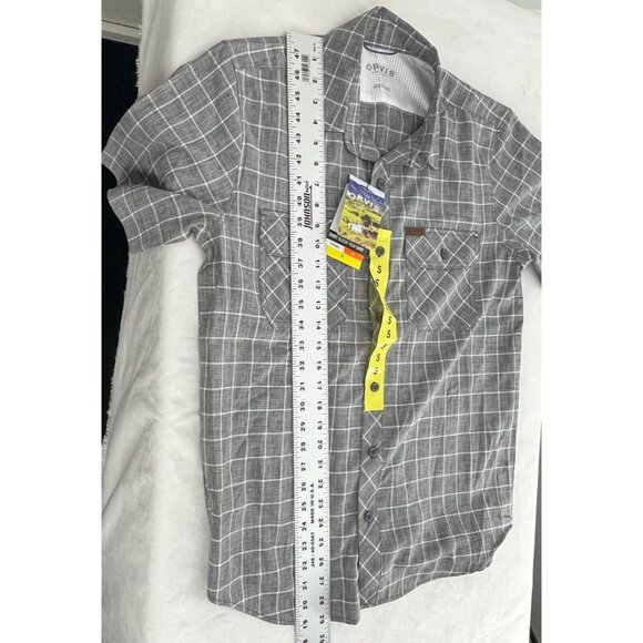 Orvis Mens Small Short Sleeve Woven Tech Shirt Grey Windowpane Check Casual New - Picture 8 of 9